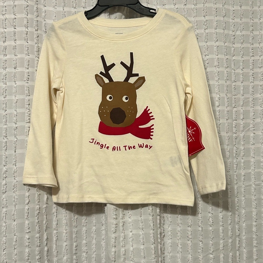 Holiday Time Toddler 3T Reindeer Jingle All The Way Long Sleeve‎ Top Fresh Ivory